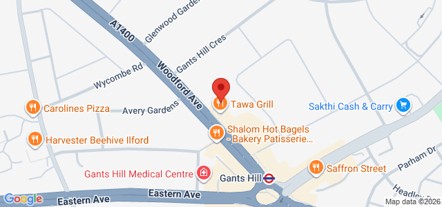Map showing Tawa Grill in Ilford